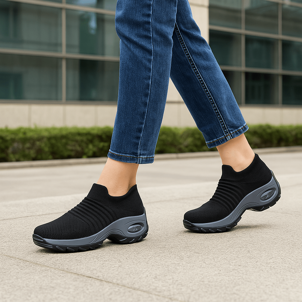 Zephyr Breathable No-Tie Stretch Shoes - Black Grey