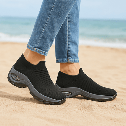 Zephyr Breathable No-Tie Stretch Shoes - Black Grey