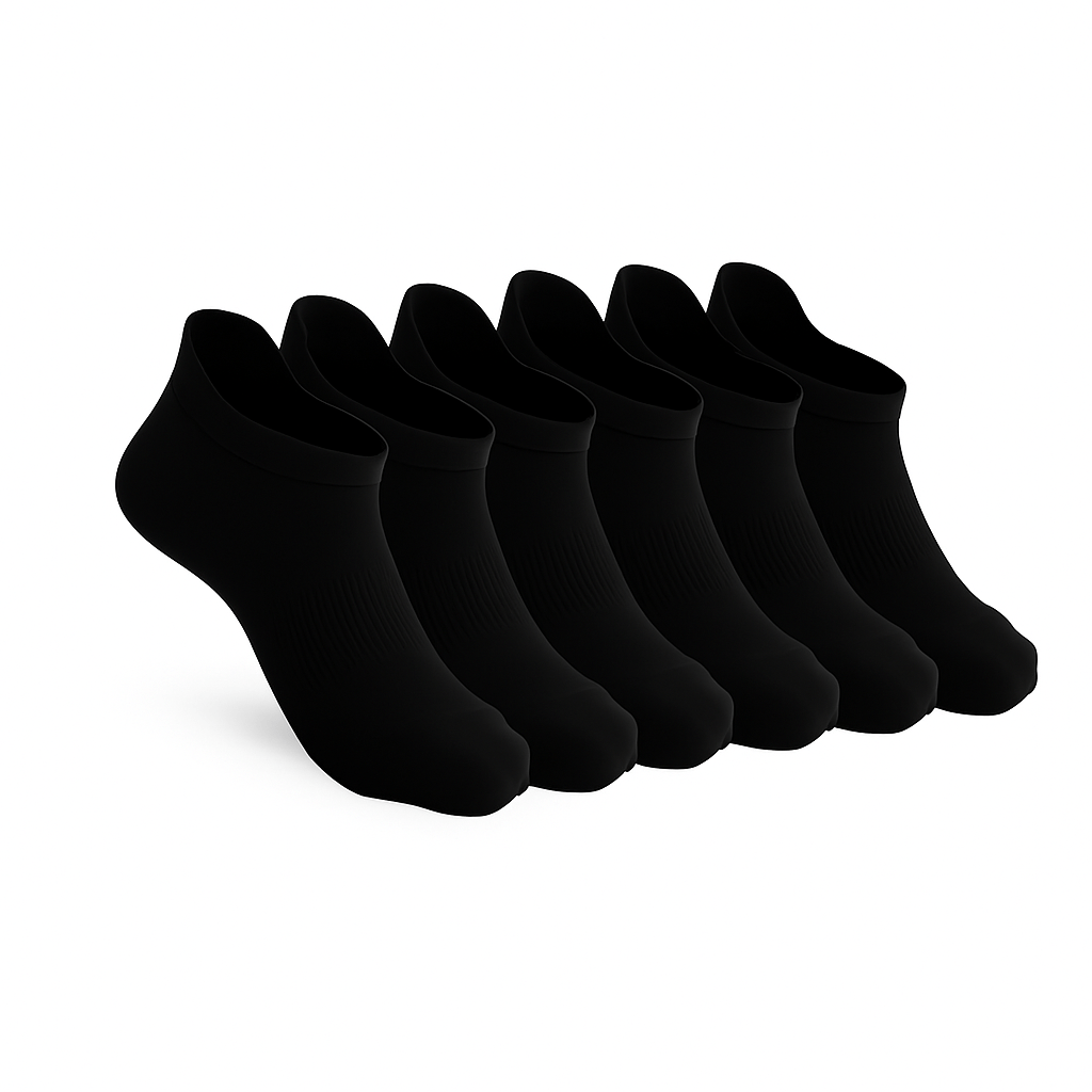 6-Pack CloudKnit Padded Stretch Diabetic Ankle Socks - Black