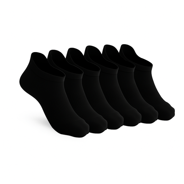 6-Pack CloudKnit Padded Stretch Diabetic Ankle Socks - Black
