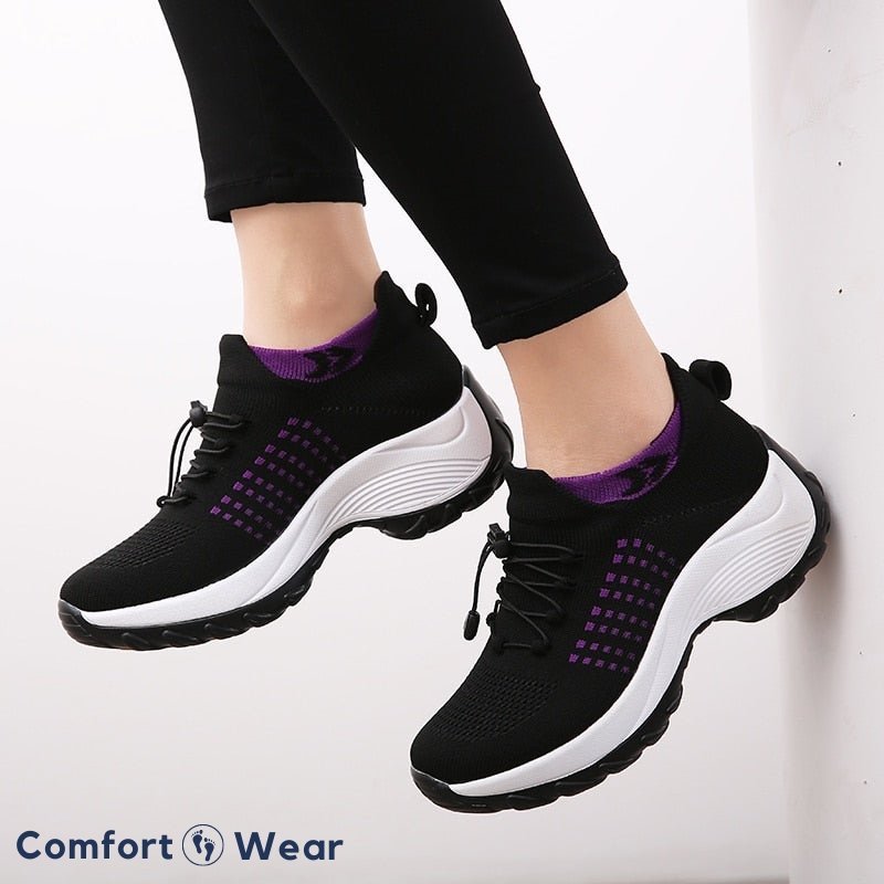 Non-Slip Healthcare Worker Solace Stretch Cushion Shoes - Black Purple