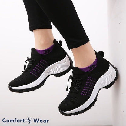 Non-Slip Healthcare Worker Solace Stretch Cushion Shoes - Black Purple
