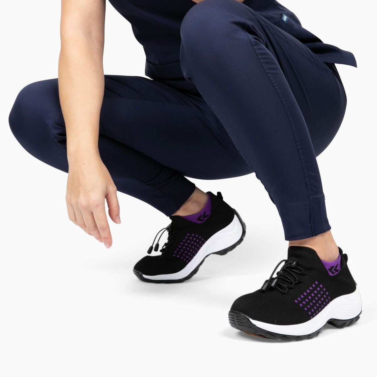 Non-Slip Healthcare Worker Solace Stretch Cushion Shoes - Black Purple