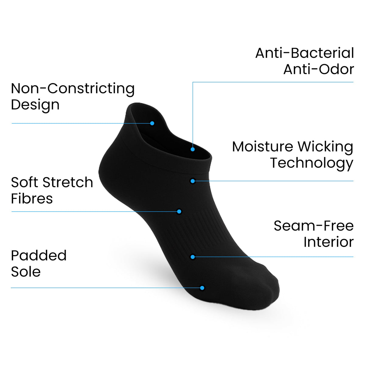6-Pack CloudKnit Padded Stretch Diabetic Ankle Socks - Black