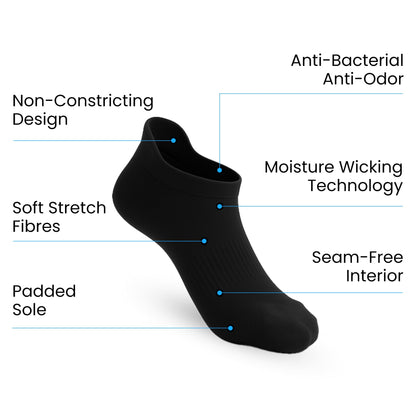 6-Pack CloudKnit Padded Stretch Diabetic Ankle Socks - Black