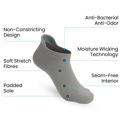 3-Pack CloudKnit Padded Extra-Stretch Ankle Socks - Grey