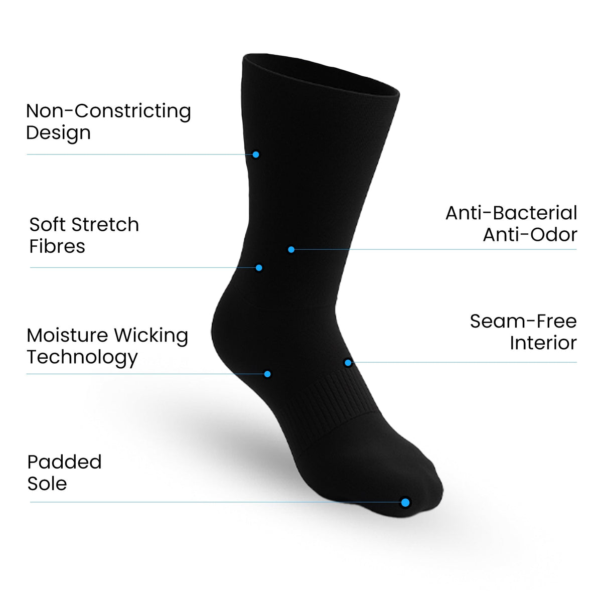 3-Pack CloudKnit Padded Extra-Stretch Socks - Black (Knee, Crew, Ankle)