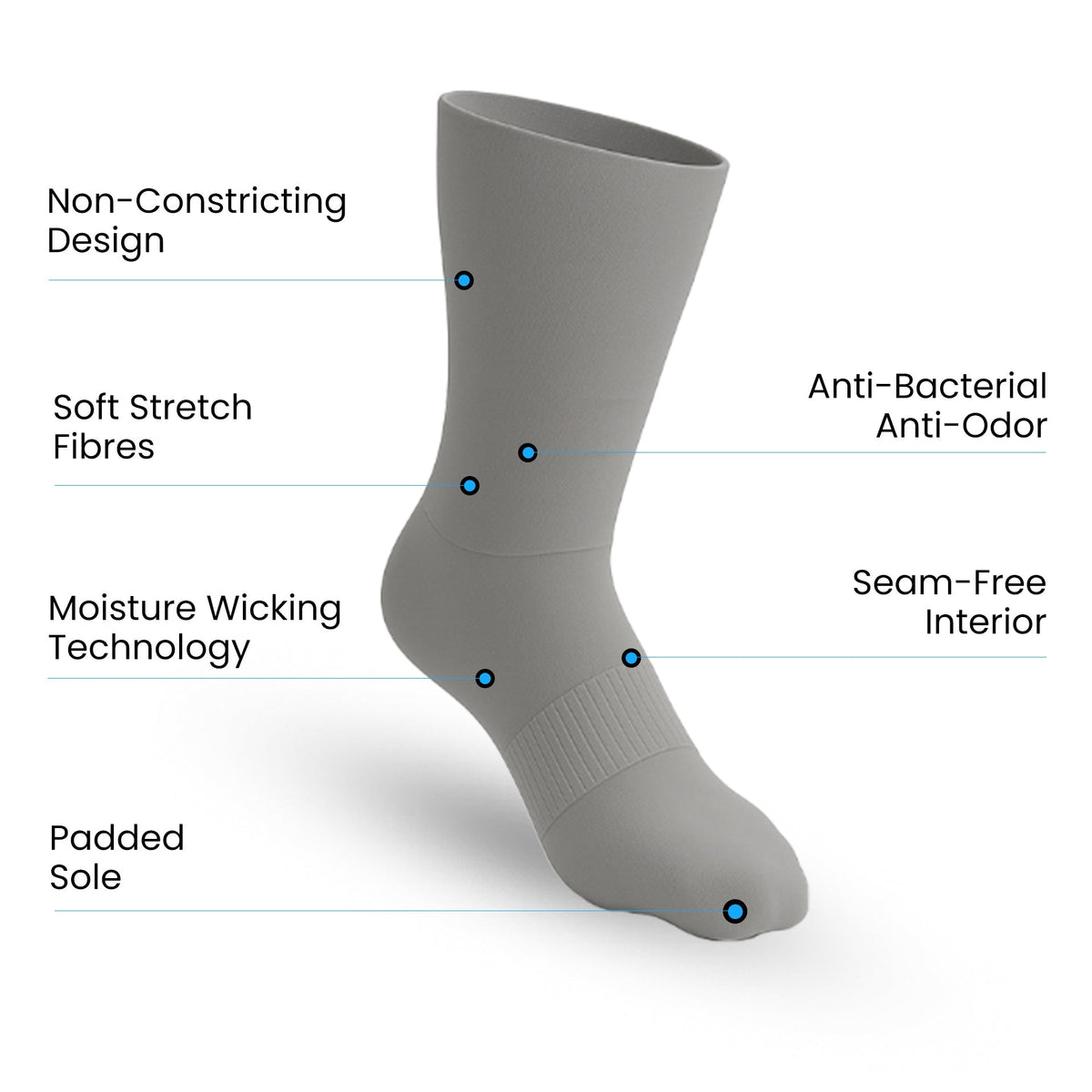 10-Pack CloudKnit Padded Extra-Stretch Crew Socks - Grey