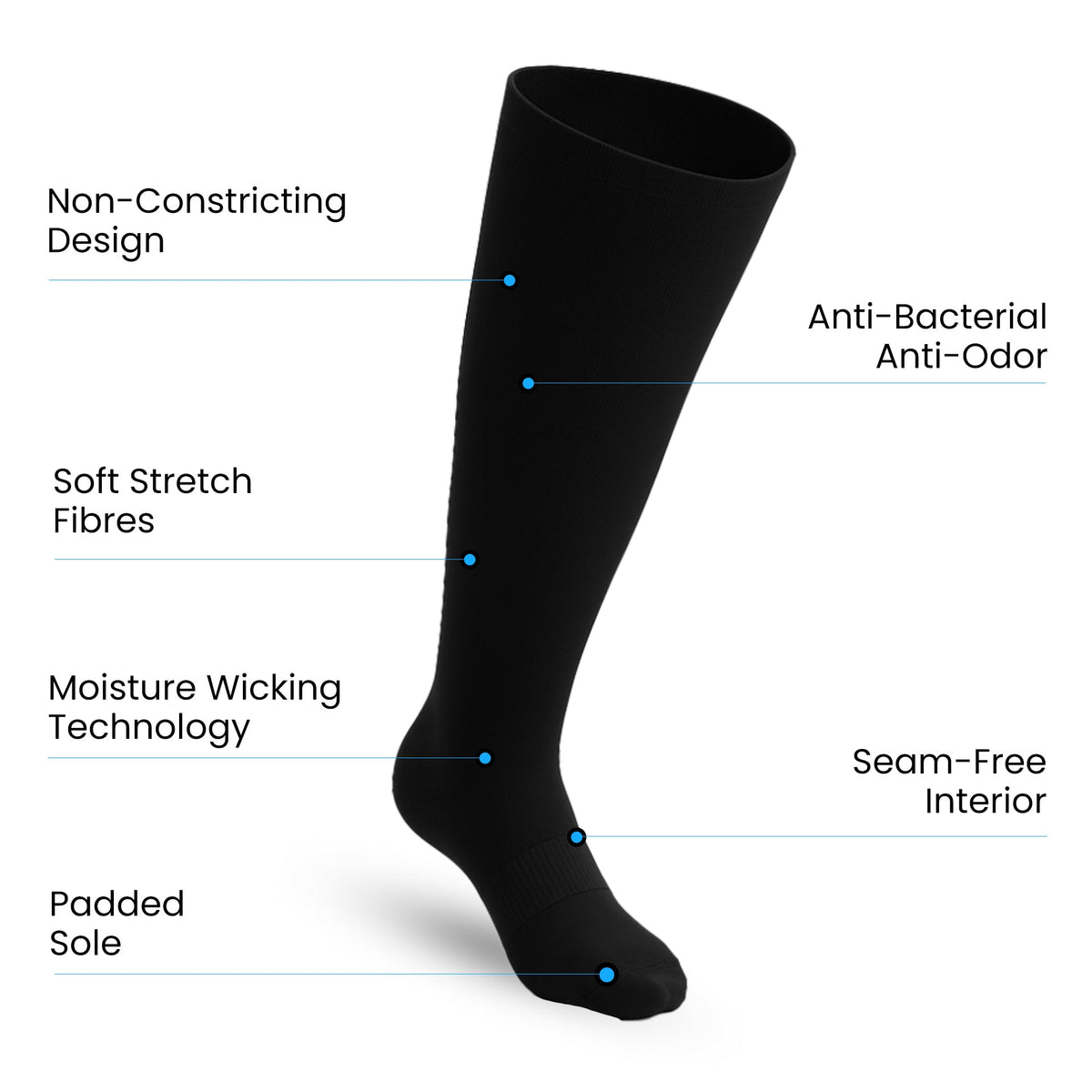 CloudKnit Padded Extra-Stretch Knee Socks - Black